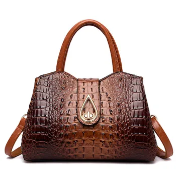 

ACELUR Retro Fashion Female Large Tote Bags Women Designer Alligator Handbag Purse High Quality PU Leather Lock Shoulder Bags