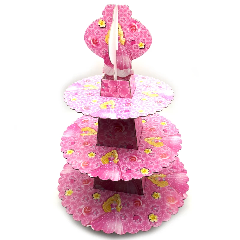 

1 Set Princess Theme Girls Favors 3 Tier Cupcake Holder Baby Shower Paperboard Cake Stand Birthday Events Party Supplies