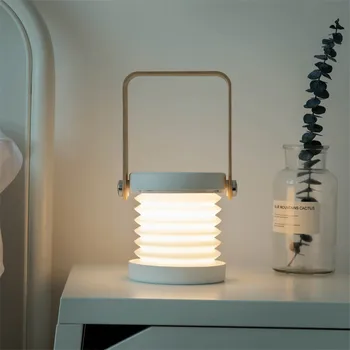 

Creative wooden handle portable lantern lamp telescopic folding led table lamp charging night light reading lamp