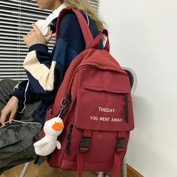 

DCIMOR Preppy Insert Buckle Waterproof Nylon Women Backpack Unisex English Embroidered School Bag Teenager Girl Laptop Backpacks