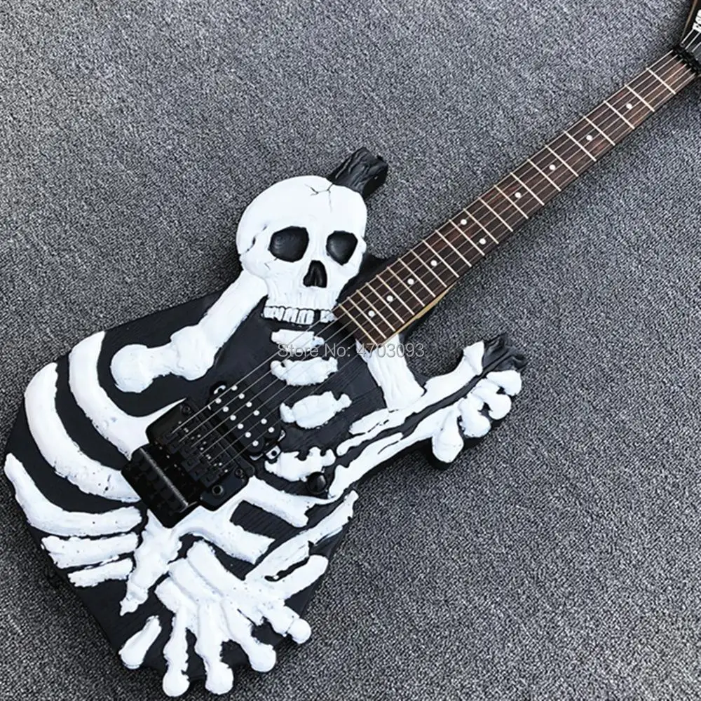 

Elm BODY ELECTRIC GUITAR,Skull Bone Guitar, Black Hardware,Rosewood Fretboard, j frog model,Free Shipping