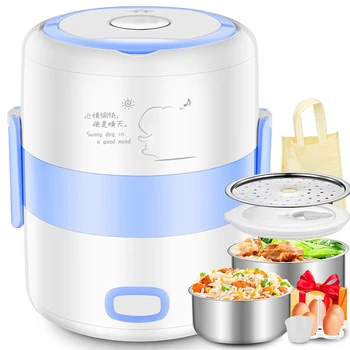 

220V Office Home Stainless Steel Rice Cooker Electric Heating Lunch Box Portable Meal Food Steamer Cooking Container Bento Boxs