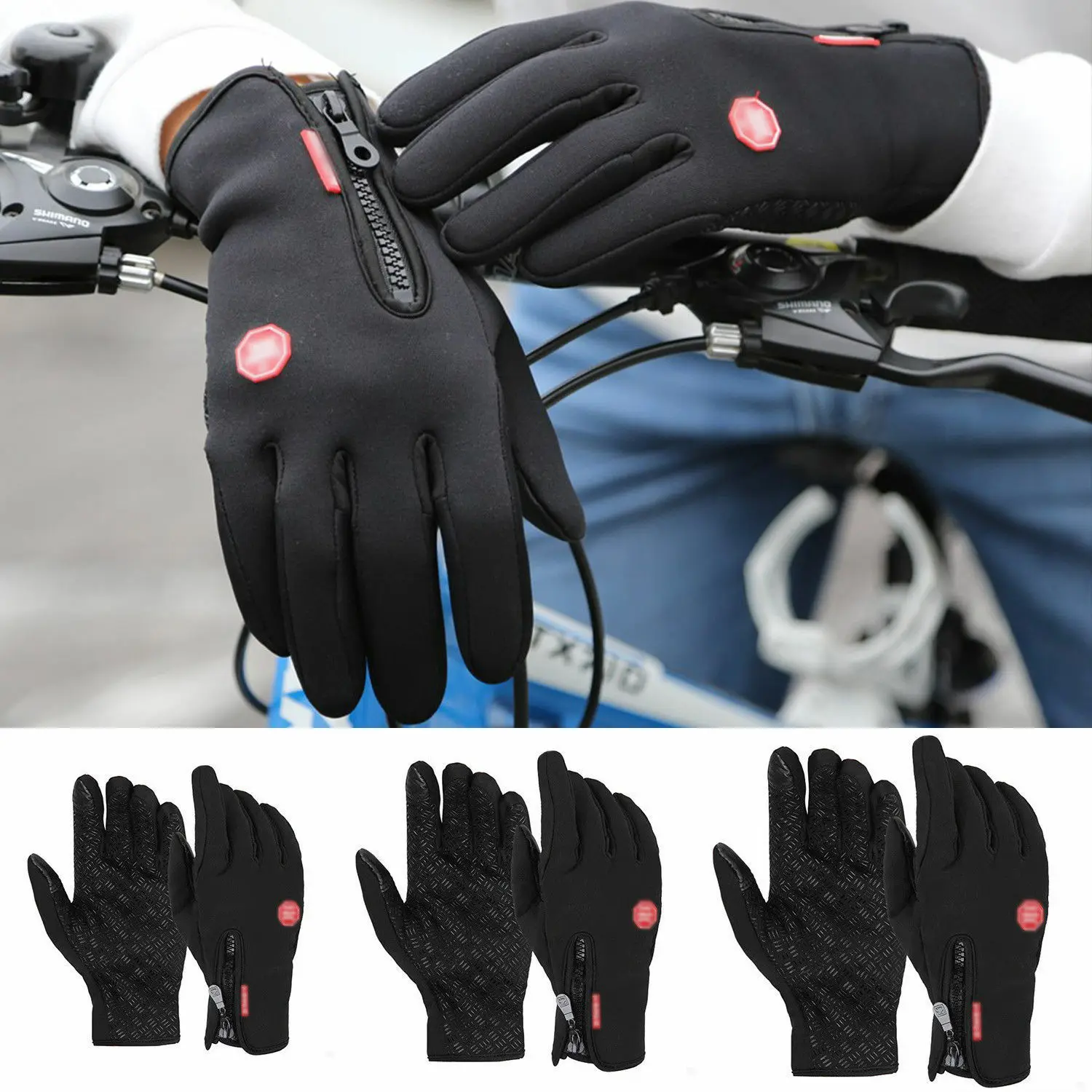 Мужские и женские зимние термозащитные перчатки для занятий спортом на открытом воздухе, лоскутные перчатки, водонепроницаемые варежки на молнии