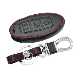 Premium Leather Car Key Case with Keychain Bag - Remote Fob Protection Cover (Black)