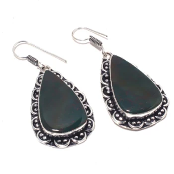 

Bloodstone Earrings Silver Overlay over Copper, 54 mm , E4115