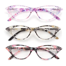 Gudzws 3 упаковки кошачий глаз очки для чтения супер модные стильные Пружинные шарниры с кристаллами кошачий глаз винтажные читатели для женщин леди