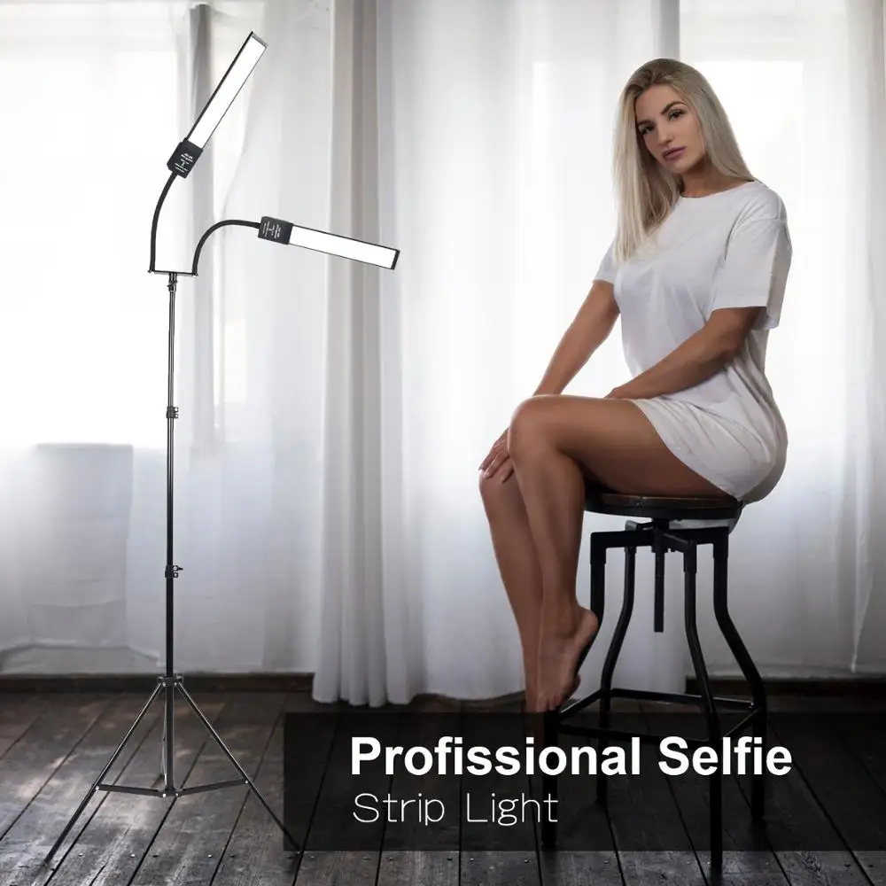 

ZUOCHEN Studio Photography Continuous Video Lighting Kit 2*30W 3200-5500K LED Bulb Dimmable LED Stepless Adjustable Strip Light