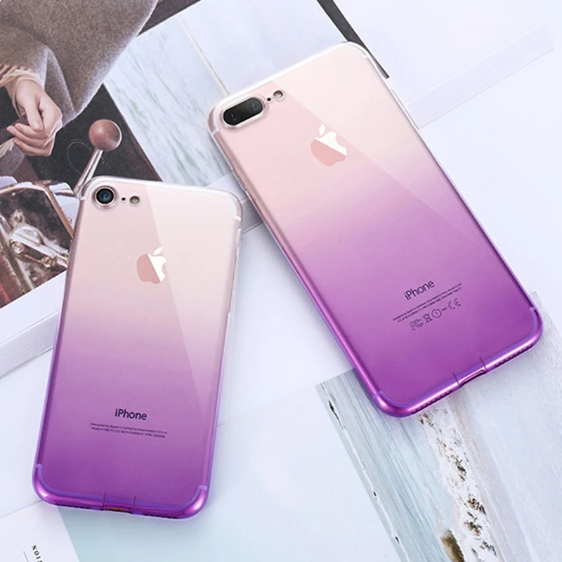 Градиентный прозрачный ТПУ чехол для телефона IPhone 6 6S 7 8 Plus ультра тонкий защитный