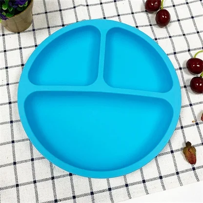 BPA Нескользящая детская Силиконовая Круглая Shapep разделенная тарелка для детей в одной части - Цвет: 3
