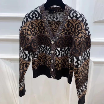 

Women Short Cardigan Coat Autumn Warm V-neck Long Sleeve Cardigan 2019 Fall Knitted Print Cardigan Coat Women