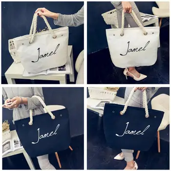 

PinShang Lady Printing Letter Canvas Handbag Big Capacity Thick Drawstring Single Shoulder Bag