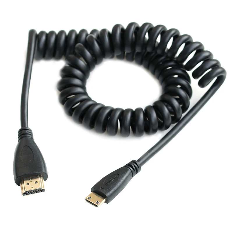 Локоть спиральный мини-hdmi кабель правый левый угловой мини-hdmi штекер HDMI Мужской растягивающийся кабель 50 см 130 см