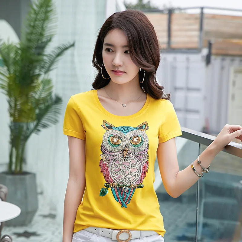 Летняя женская повседневная хлопковая футболка белая черная рубашка с пайетками