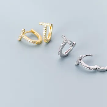 

100% 925 Sterling Silver Small Geometric CZ Hoops Earrings Gold Color Plated Cubic Zirconia Ear Rings Earings for Women