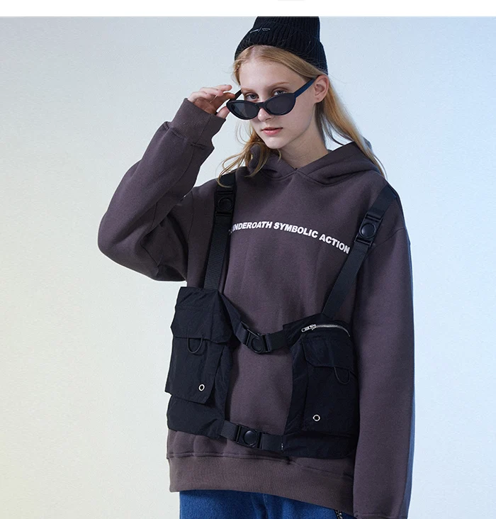 Aelfric Hip Hop Fake Two Pieces Letter Printed Women Hooded Sweatshirts Harajuku Casual Cotton Pullover Streetwear Hoodies