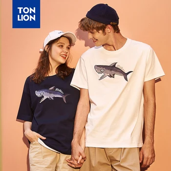 

TONLION Fish Printerd T Shirt for Men Summer Tshirts Cotton Round Neck Casual Tee Top White Color Short Sleeve Tees Mens 2020 OL