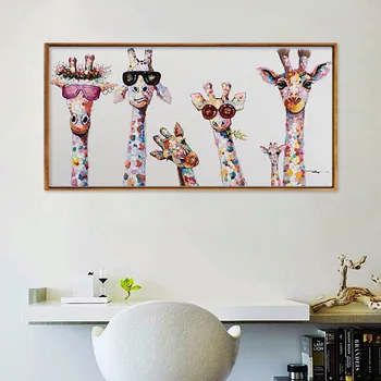 

Graffiti Art Colorful Oil Animal Giraffe A family With Glasses Painting Canvas Picture Canvas Printings wall Art Home Decor