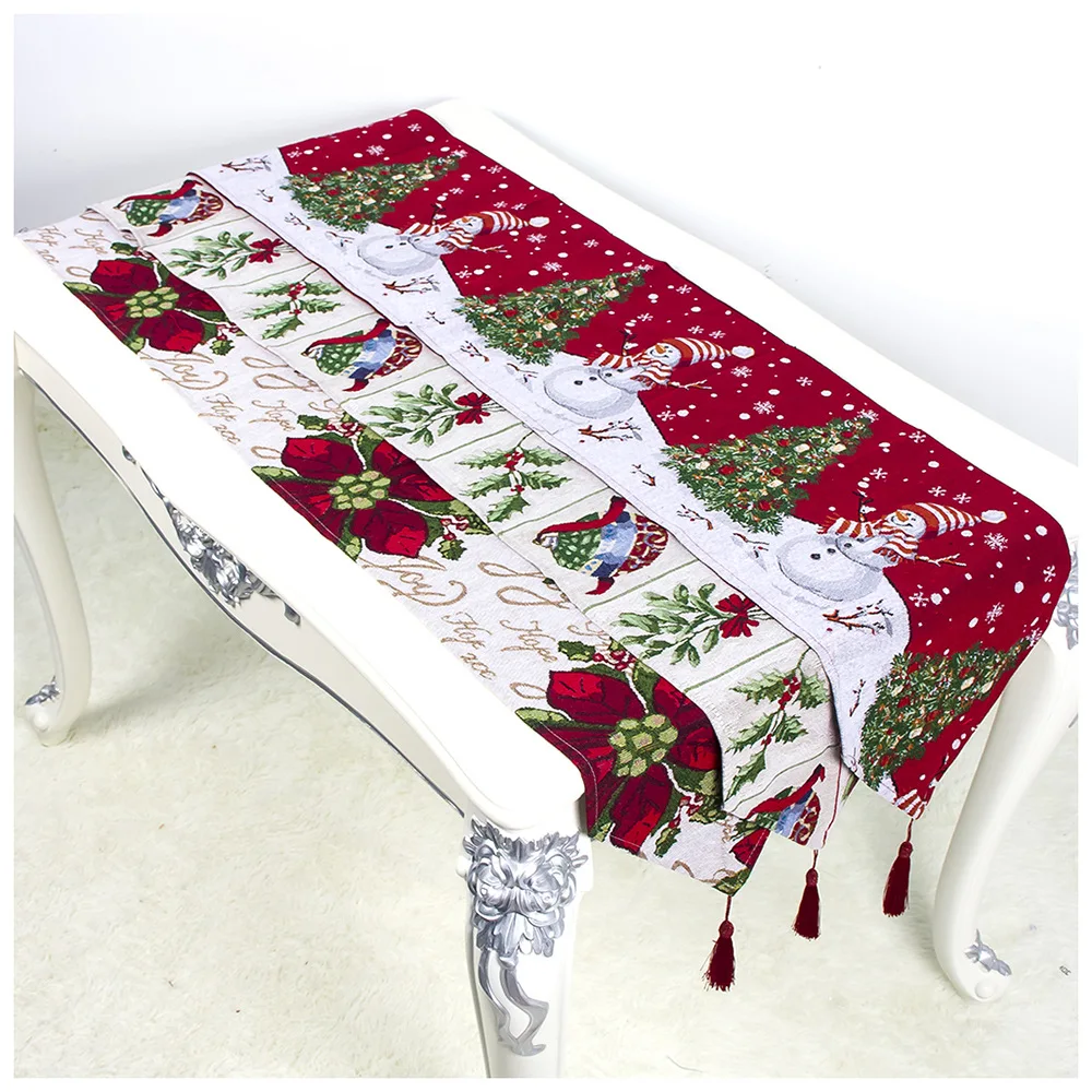 Christmas Table Decorations for Home Cotton Printing Table Runners Christmas Tree Snowman Decor 202