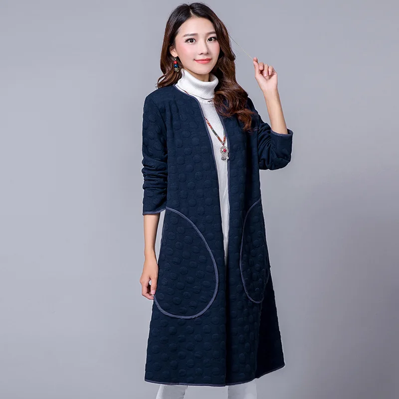 

Photo Shoot 2018 Autumn And Winter Retro Literature And Art Large Size Mid-length Quilted Coat