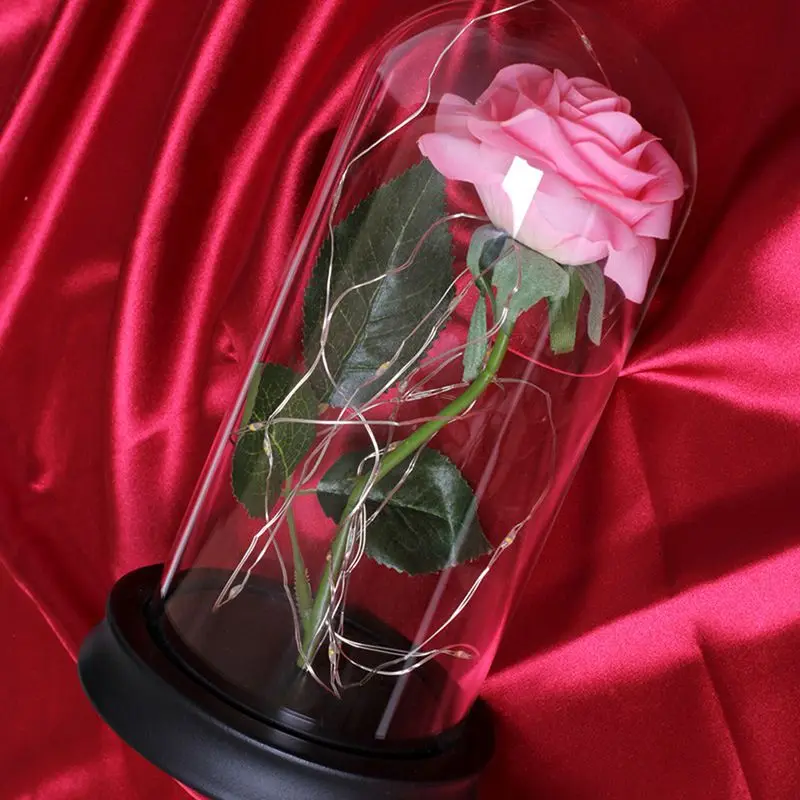 День Святого Валентина Galaxy Rose Flower USB Powered светодиодный светильник в стеклянном куполе на деревянной основе(в комплект не входит батарея