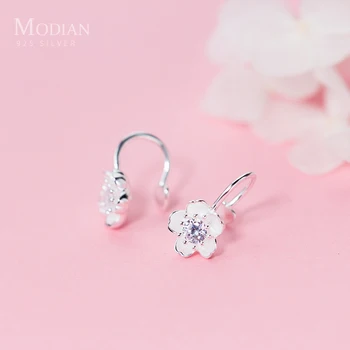 

Modian Fashion Clear CZ Charm Flower Clip Earrings For Women Real 925 Sterling Silver Jewelry Classic Fashion New Accessories