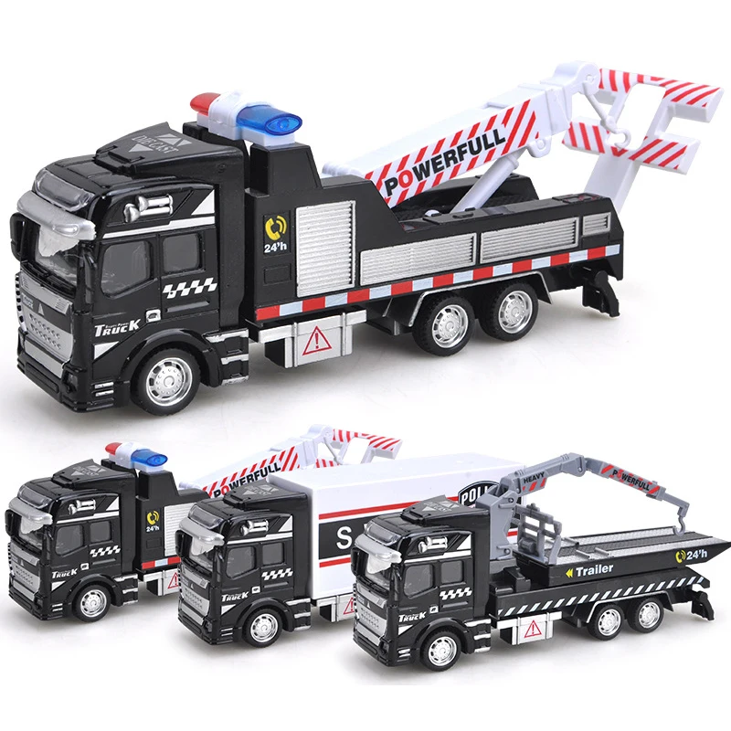 3Pcs/Set Alloy Crane Trailer Tow Truck Toy Model 19cm 1:48 Diecasts Vehicles City Rescue Car Toy Birthday Gift for Children Y049 4pcs set car model toy pull back car toys excavator vehicle tractor truck model mini cars boys gift diecasts toy for children