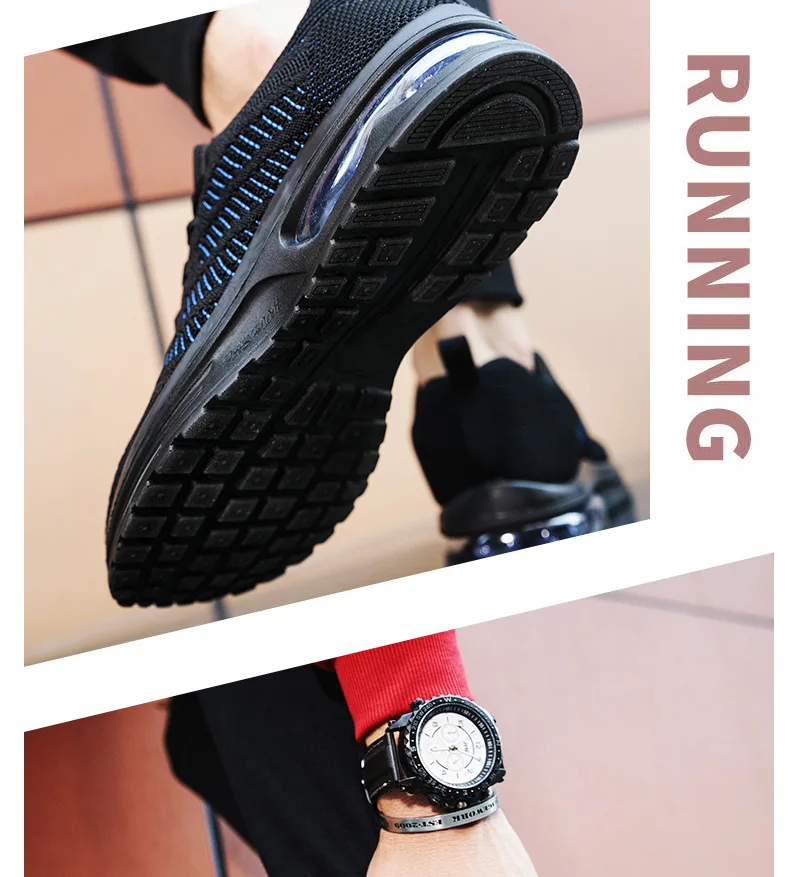 Autumn New Style Athletic Shoes Men Fly Netting Surface Air Cushion Running Shoes Korean-style Versatile Men's Trendy Shoes