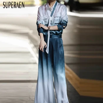 

SuperAen 2020 Spring New Europe Women's Sets Long Sleeve Cotton Fashion Shirts Women Wild Casual Long Pants Two Pieces Female