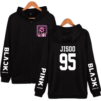 

Korean KPOP Girl Group Blackpink Hoodies Sweatshirts Women Black Pink Hooded Sweatshirt Feminina Zipper Jacket Hoodies Top Coat