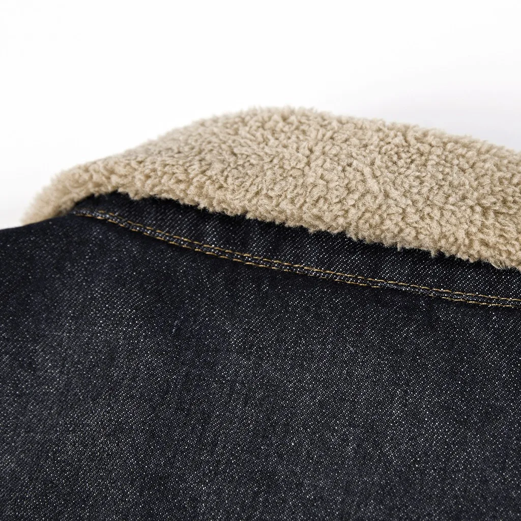 Men Add Wool Upset Casual Winter Patchwork Long Sleeve Jean jacket Coat Fashion Mens Jean Jackets Outwear Male Cowboy 12.5
