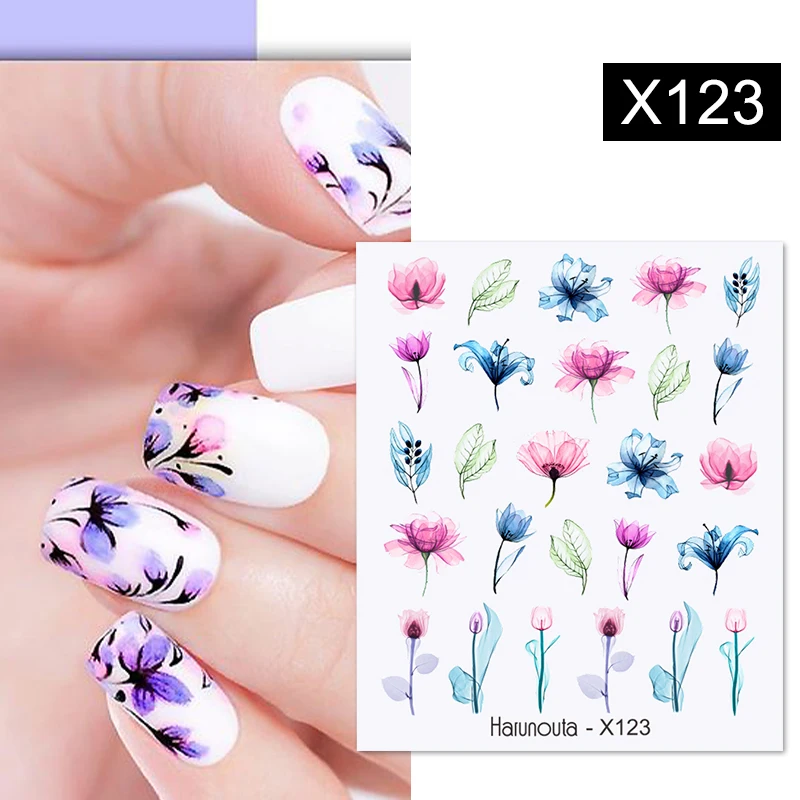 Black Lines Flower Leaf Water Decals Stickers Spring Simple Green Theme Face Marble Pattern Slider for Nails Art Decor Harunouta nail stickers nail art decoration nail decals flower stickers