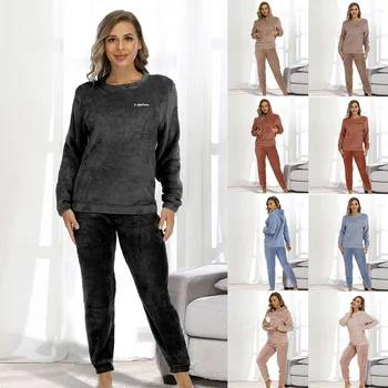 

Women's Winter Flannel Pajama Set Womens Fleece Pajamas Sleepwear Home Clothing Thick Warm Coral Velvet Female Suit Fall Clothes