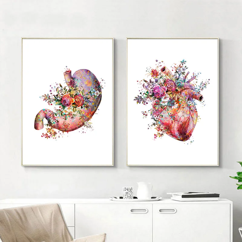Anatomy Art Medical Canvas Painting Floral Organs Heart Lung Poster Print Student Education Hospital Picture Modern Decoration|Painting & Calligraphy| - Aliexpress