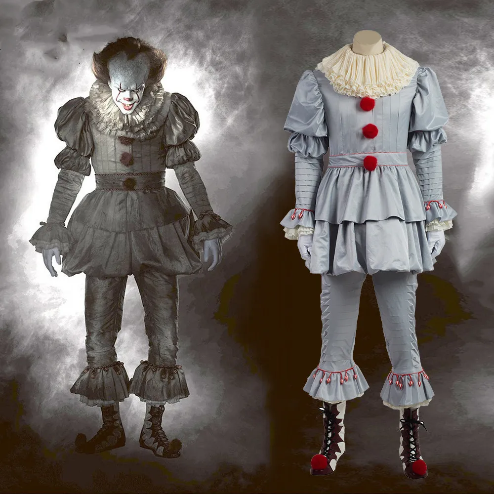 

Joker Pennywise Cosplay Costume With Mask Stephen King It Chapter Two 2 Clown Halloween Party Costume for Men