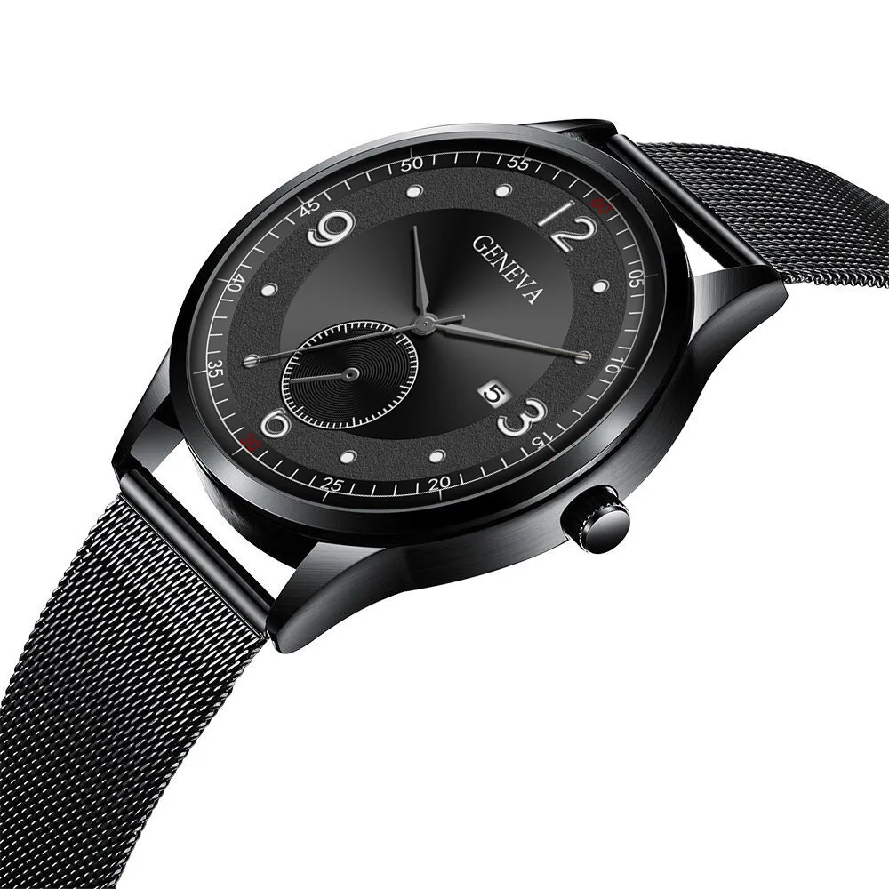

New Fashion Men Calendar Watches Men Elegant Business Stainless Steel Mesh Casual Quartz Watch For Men Clock Relogio Masculino