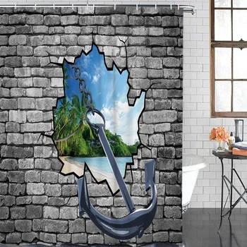 

Brick Wall Cave Anchor Landscape Painting Waterproof Polyester Fabric Shower Curtain Home Decoration Bathroom Shower Curtain