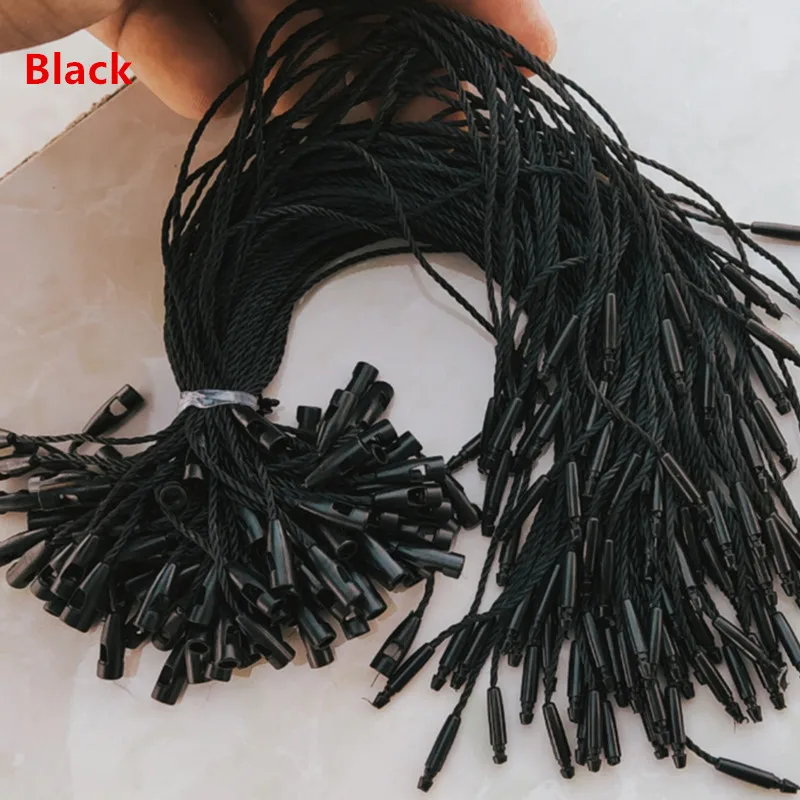 100pcs Polyester Tag String Snap Lock Pin Loop Tie Fasteners 8 inches Garment cords White/Beige/Black Hang tag Rope polyester rope clothing accessories