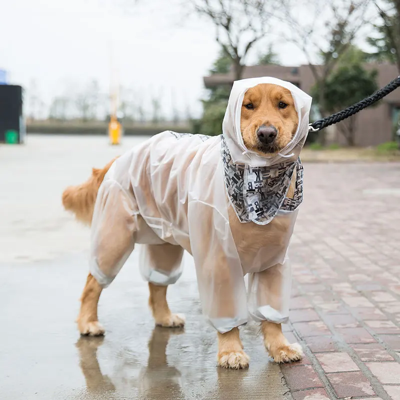 Big dog raincoat four-legged waterproof all-inclusive Golden Retriever clothes pet Shiba Inu Samoyed large Labrador - Цвет: Белый