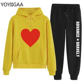 

2020 Winter Long Sleeve Tracksuit Women Hooded Hoodies Heart Printing Sporting Suit Fashion Men/Women Hoodeis Sportswear Suit