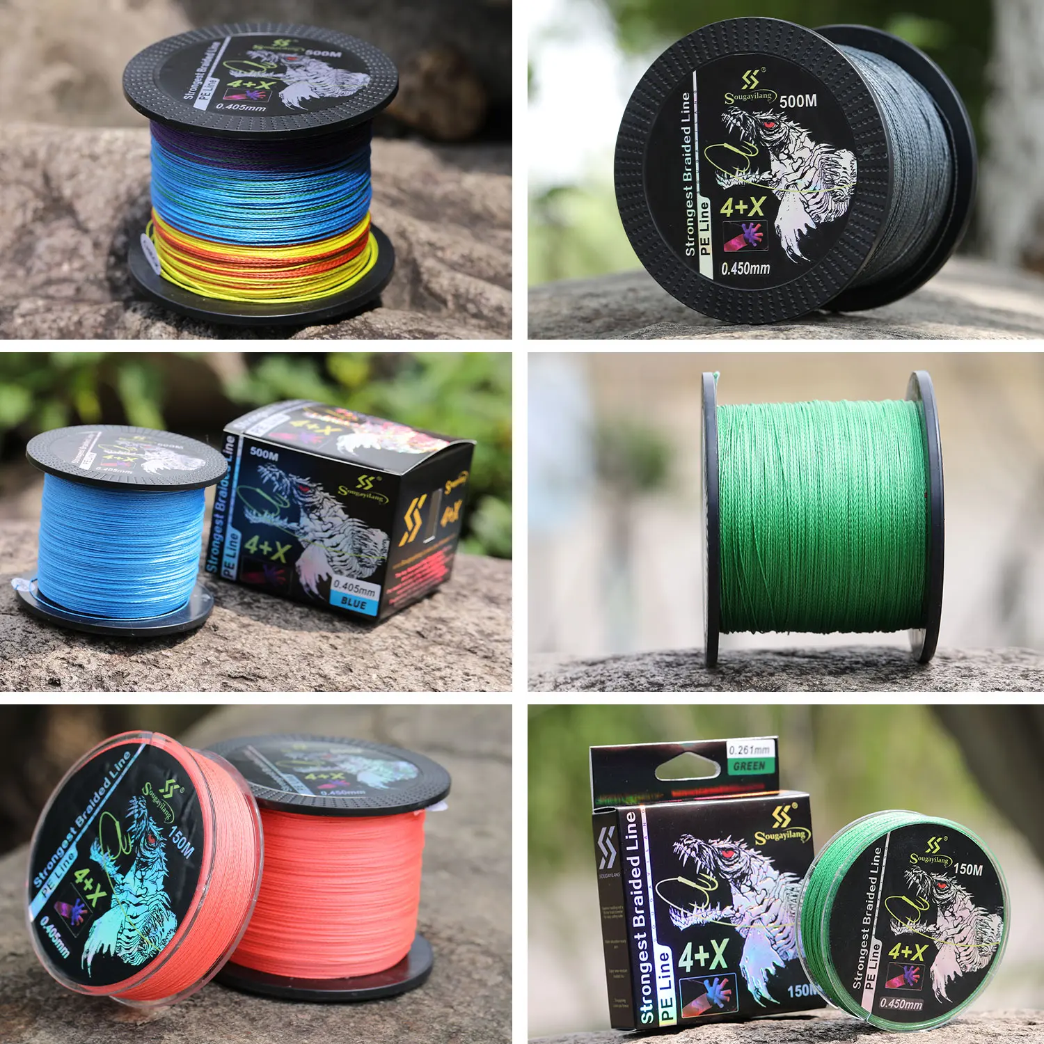 Sougayilang 150M 500M Multicolour PE Braided Fishing Line 4 Strands M