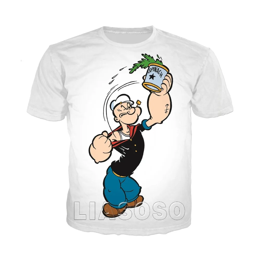 Модный дизайн мультфильм аниме Popeye футболка для мужчин/женщин футболки с 3D-принтом унисекс Harajuku стиль футболка уличная топы p1