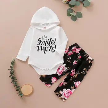 

Girls Clothing Sets Newborn Infant Baby Girl Clothes Long Sleeve Letter Hooded Romper Floral Pants Outfits Set bebes