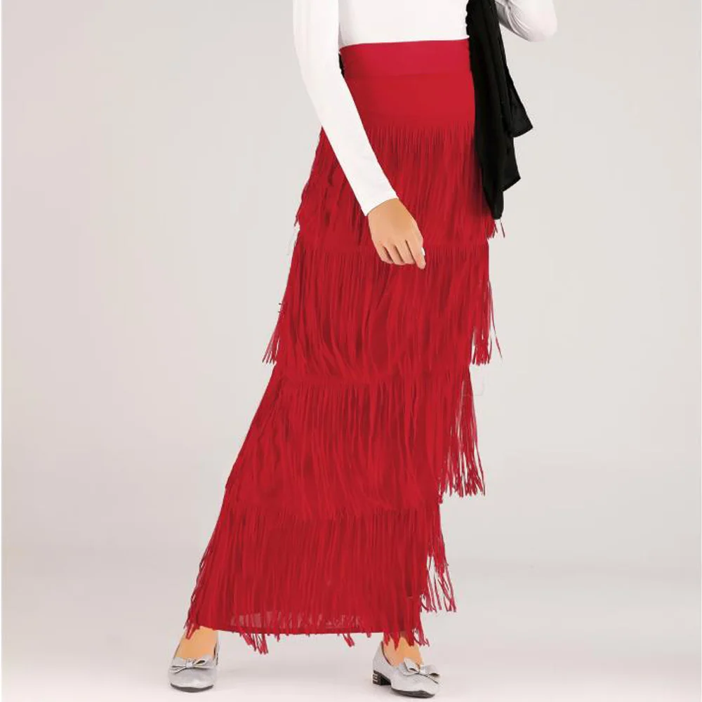 Мусульманская длинная облегающая юбка с кисточками, женская черная повседневная юбка-карандаш с высокой талией, мусульманская юбка до щиколотки, юбка с бахромой, Saia Longa - Цвет: Long Skirt