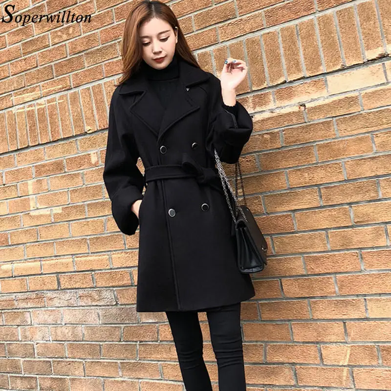 

Wool Coat Women 2019 Winter Jacket Black Woolen Office Lady Double Breasted Chaqueta Cashmere Elegant Work Outerwear Warm H76