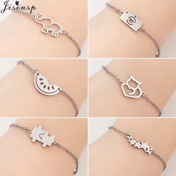 

Jisensp Bohemian Stainless Steel Charm Bracelets for Women Fashion Puzzle Elephant Cat Star Bracelet Bangles Pulseira Feminina