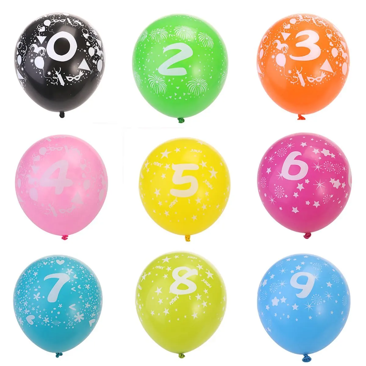 12 inches Quality Latex Balloons With Printed Numbers Birthday Party 10 Pcs 