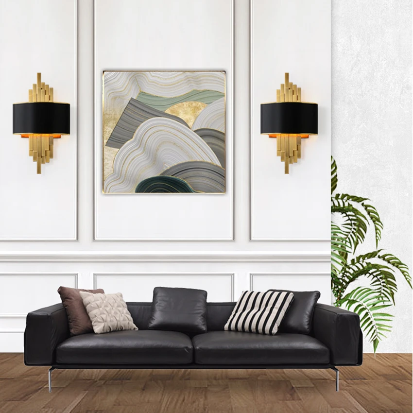 Современный светодиодный настенный светильник для гостиной E14, черный абажур, золотая металлическая труба, прикроватная подсветка стен в коридоре, лестничное бра