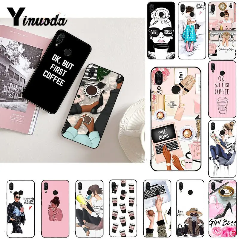 

Yinuoda OK but First Coffee Girl Boss Phone Case for Xiaomi mi5 6 A1 A2 Lite Mi9 9SE mi8lite F1 Mix2 2S Max2 3