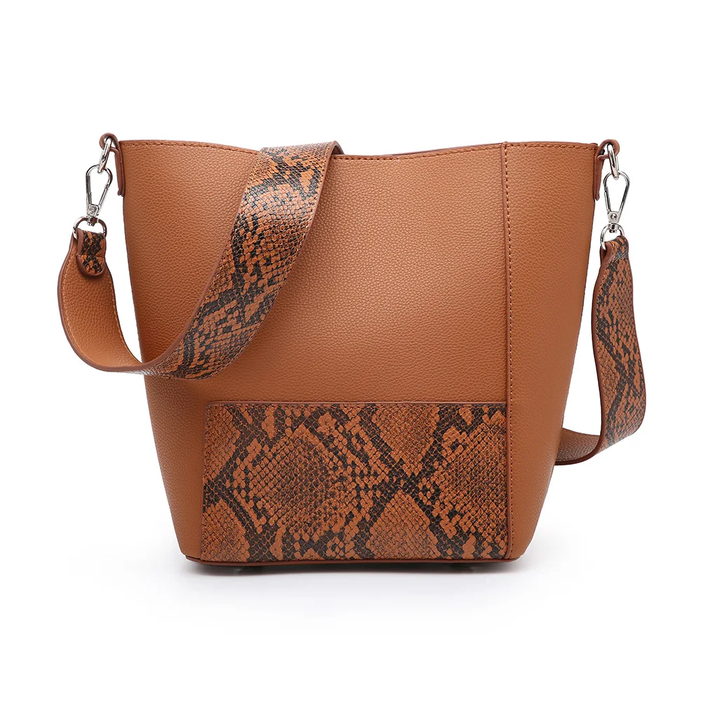 

2019 Fashion Ins Composite Bag Bucket Purse Bags Snake Pattern Leather Shoulder Handbag with Shape Change Strap