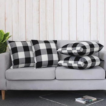 

Decorations Home Decor Bed Sofa Pillow Case Cushion Cover Classic Retro Plaid 45 x 45 Cm, Black and White